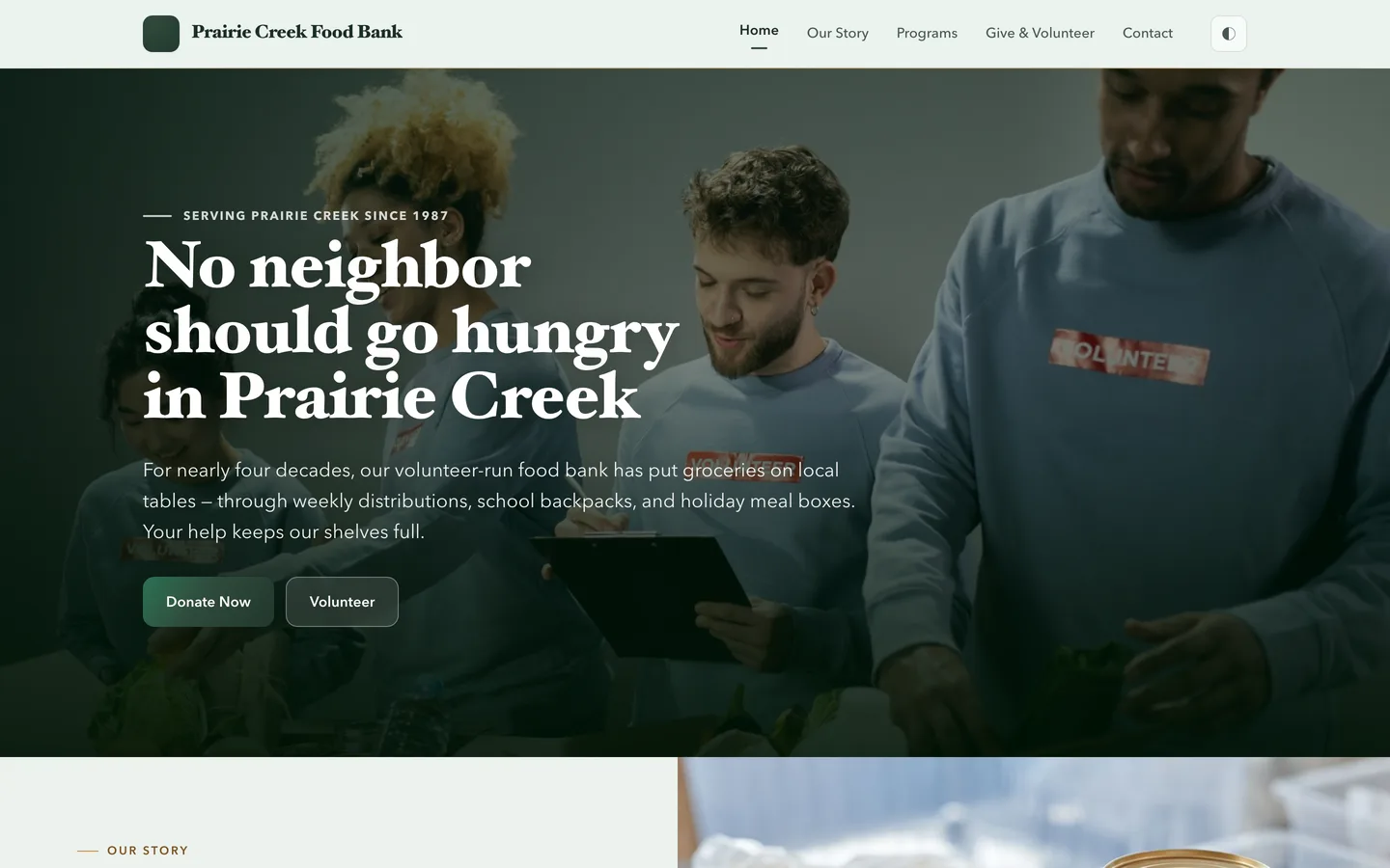 Demonstration nonprofit organization website built on Mainfolk, showing a donation page and program listings.