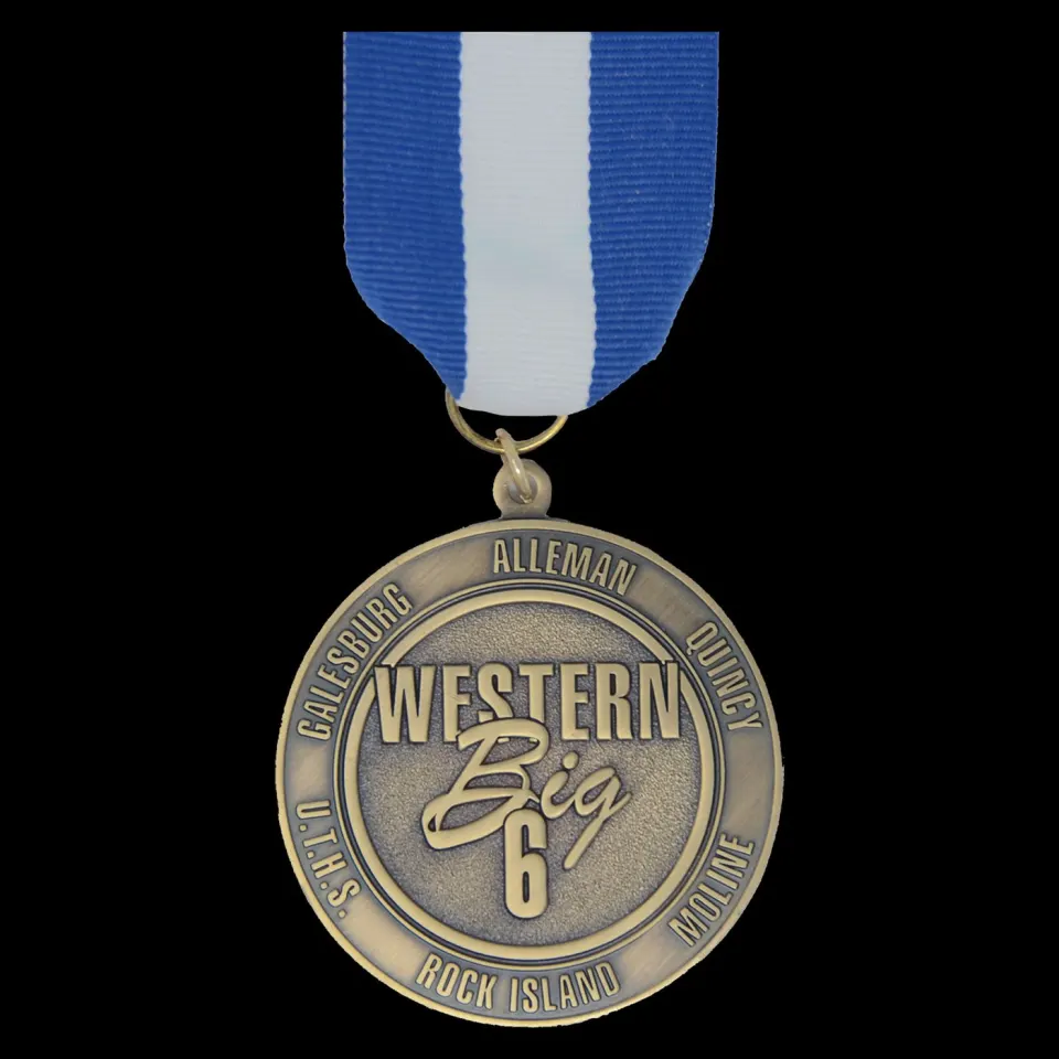 Western Big 6 Conference antique gold medal listing the member schools