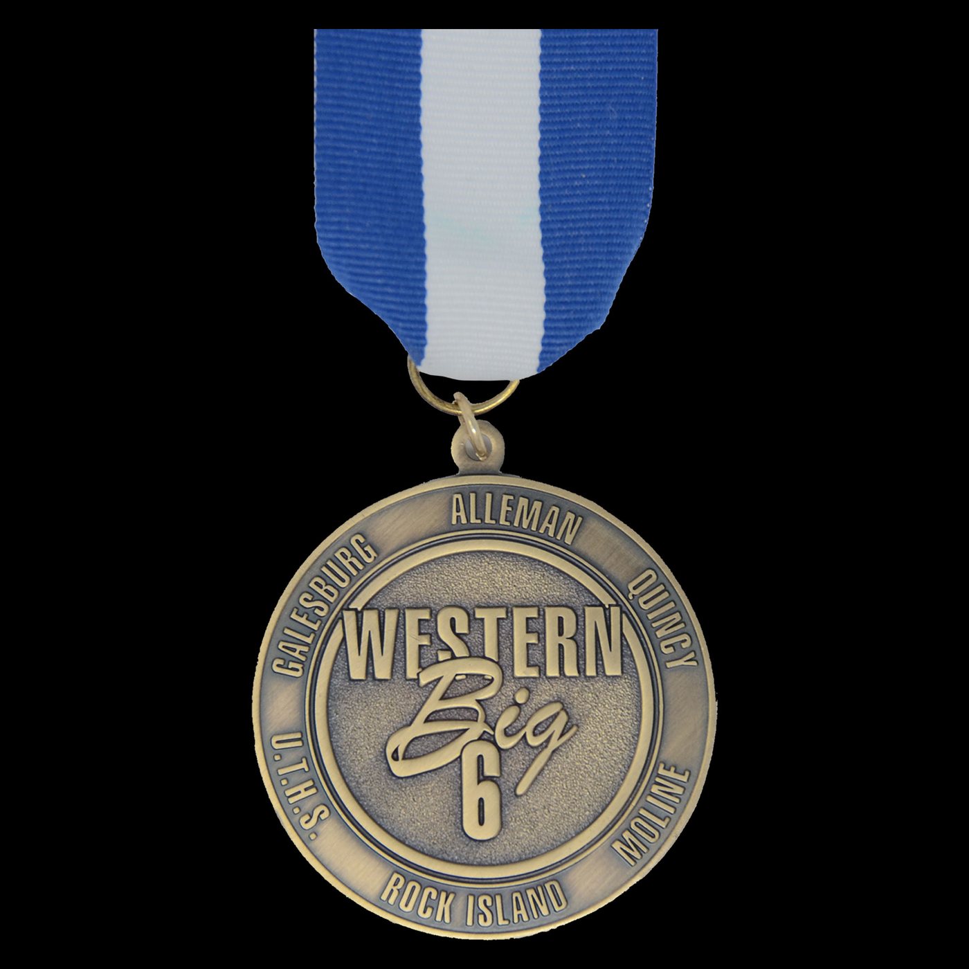 Western Big 6 Conference antique gold medal listing the member schools