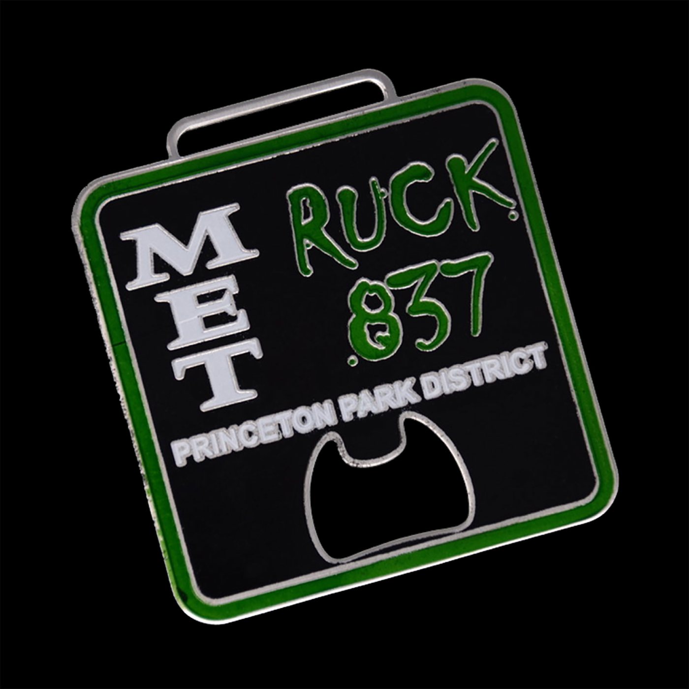 Princeton Park District Met Ruck 837 bottle-opener finisher medal